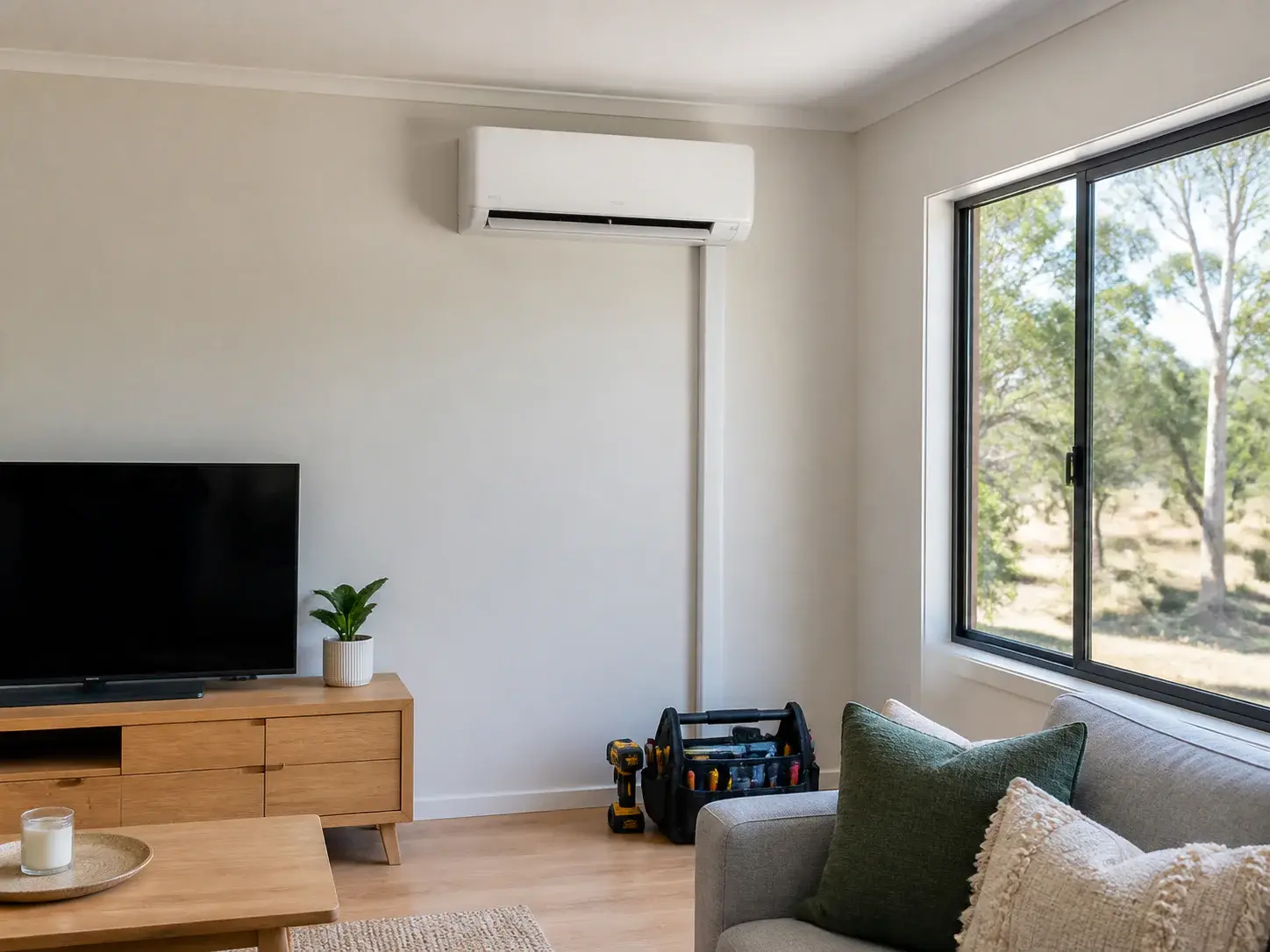 A newly installed split-system air conditioner in a Hunter Valley home
